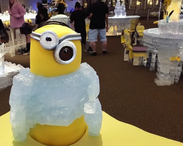 Prompt: ice sculpture inspired by a minion.
