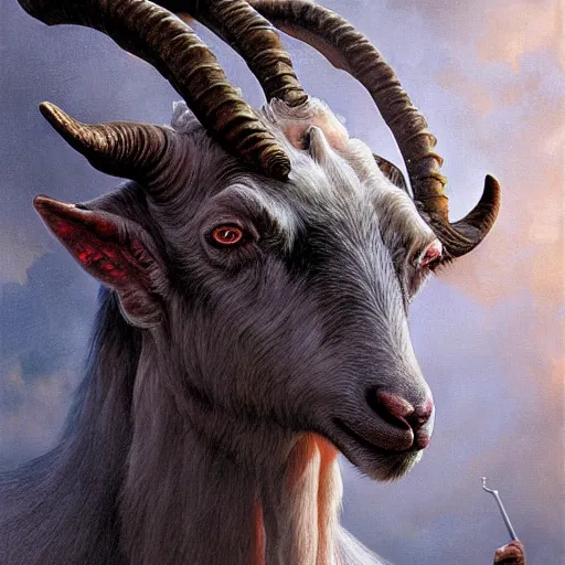 Prompt: vladimir putin is anthropomorphic goat hybrid, macabre, horror, by donato giancola and greg rutkowski and wayne barlow and zdzisław beksinski, digital art