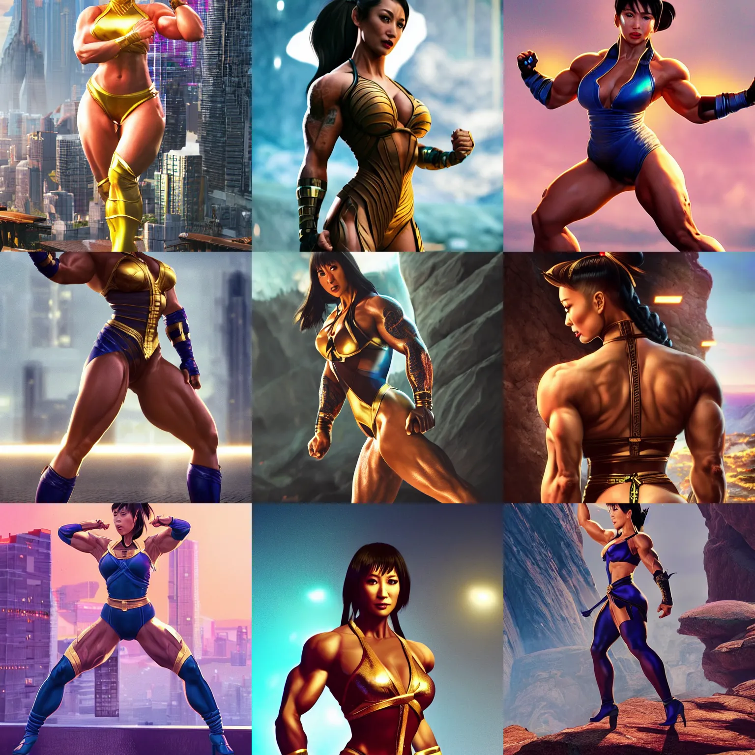 Prompt: dwayne johnson in tight woman outfit, dwayne johnson in tight female outfit of chun li, intricate, epic lighting, cinematic composition, hyper realistic, 8k resolution, unreal engine 5, by Artgerm, tooth wu, dan mumford, beeple, wlop, rossdraws, James Jean, Andrei Riabovitchev, Marc Simonetti, yoshitaka Amano, Artstation