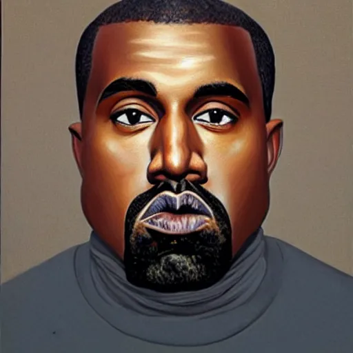 Prompt: very detailed portrait of kanye west's face. extreme close - up. painted by rene magritte, 1 9 2 7. oil on canvas.