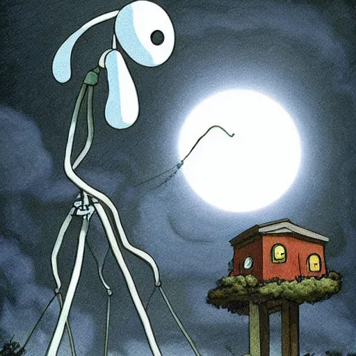 Image similar to war of the worlds, in the style of ghibli and mark ryden