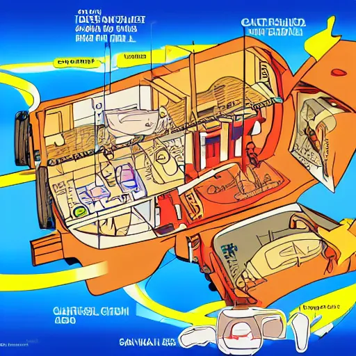 Prompt: Cutaway diagram of garfield toy