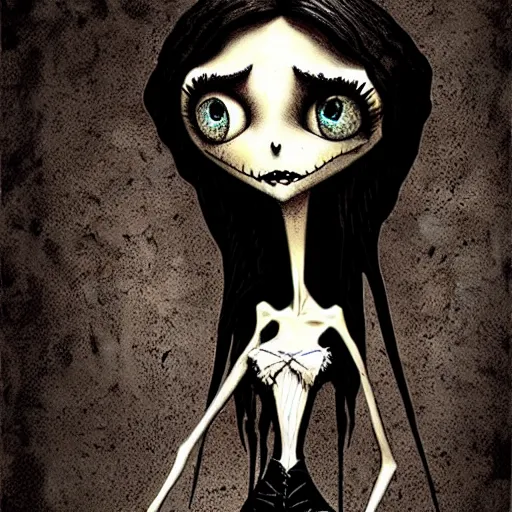 Image similar to grunge cartoon drawing of a plushie by - michael karcz , in the style of corpse bride, loony toons style, horror themed, detailed, elegant, intricate