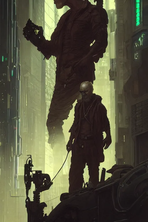 Image similar to cyberpunk old man, augmented, cyborg, movie poster, cinematic lighting, intricate, rugged, highly detailed, digital painting, artstation, smooth, sharp focus, illustration, art by artgerm and greg rutkowski and alphonse mucha and Wayne Barlowe and william-adolphe bouguereau