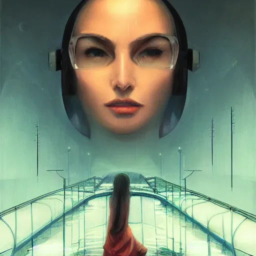 Image similar to detailed face of a woman, clockwork, moment, tectonic sky, skydome, bullet train, turbines, utopian, tech noir, wet reflections, prism, atmospheric, ambient, pj crook, syd mead, livia prima, artgerm, greg rutkowski, nick alm, casey baugh