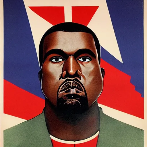 Image similar to a soviet equality propaganda poster of kanye west