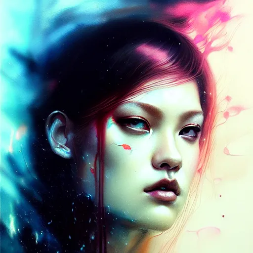 Prompt: rose of blackpink, hyperrealistic portrait, bladerunner street, by karol bak and agnes cecile, fantasy art, photo realistic, dynamic lighting, artstation, poster, volumetric lighting, very detailed face, intricate complexity, rule of thirds, 8 k, award winning