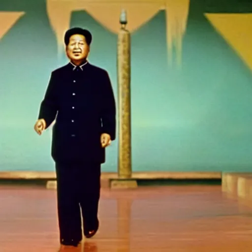 Prompt: A still of Mao Zedong wearing a disco suit in Saturday Night Fever