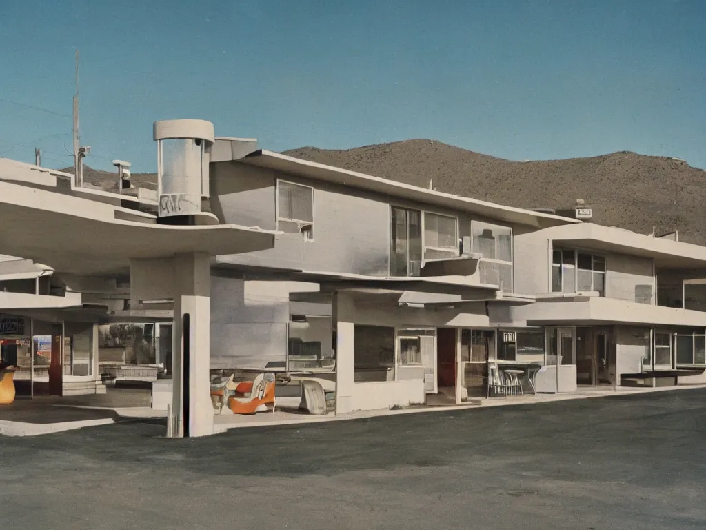 Image similar to a midcentury modern motel in reno nevada 1 9 6 7