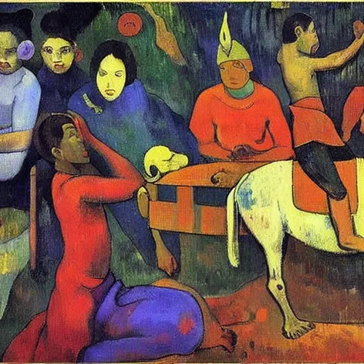 Prompt: the 1 2 days of christmas, expressionistic painting, extreme detail, by paul gauguin