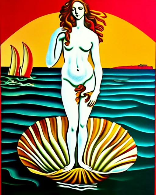 Image similar to the birth of venus painting in corporate memphis style, big tech art, alegria style, minimalistic -