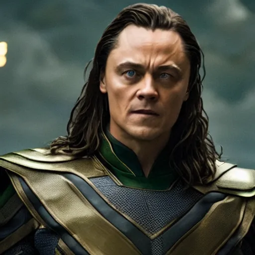 Prompt: film still of Leonardo Decaprio as Loki in Avengers Endgame