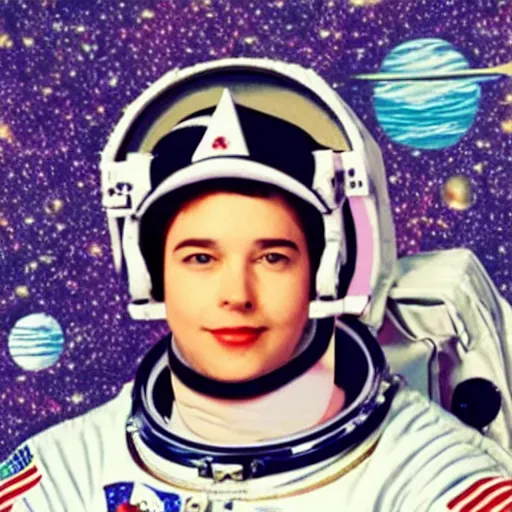 Image similar to as astronaut wearing a crown in vaporwave style