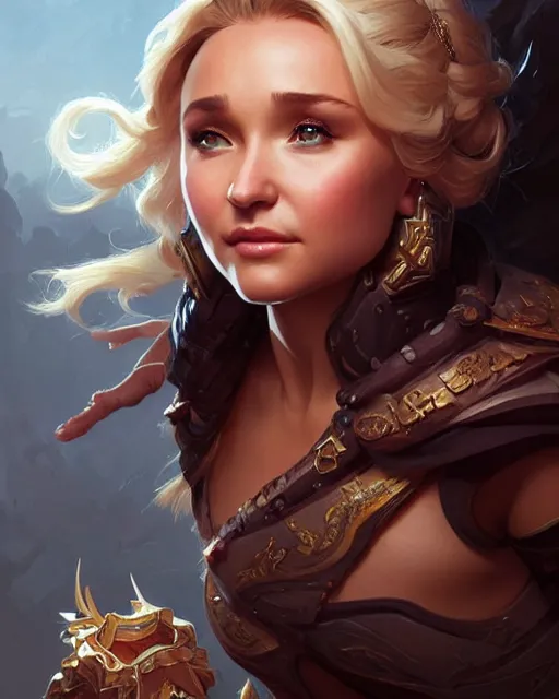 Prompt: Hayden Panettiere, D&D, fantasy, intricate, elegant, highly detailed, digital painting, artstation, concept art, matte, sharp focus, illustration, hearthstone, art by Artgerm and Greg Rutkowski and Alphonse Mucha