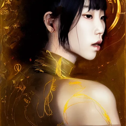 Image similar to Lee Jin-Eun by Yoann Lossel, rule of thirds, seductive look, beautiful