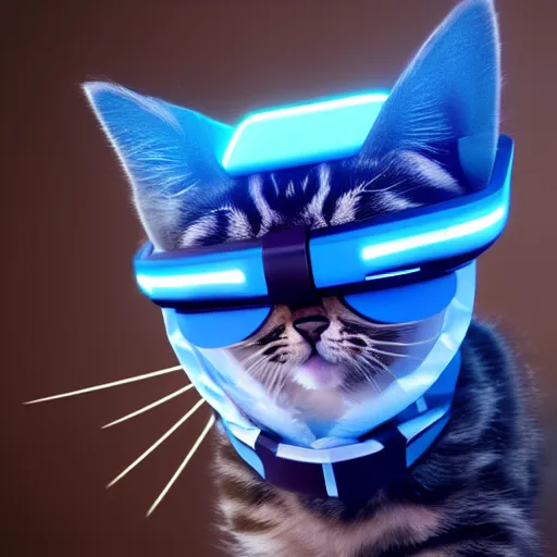 Prompt: crypto trading lyoki kitten from the future, wearing a cool vr headset 8 k hyperrealistic, trending on artstation