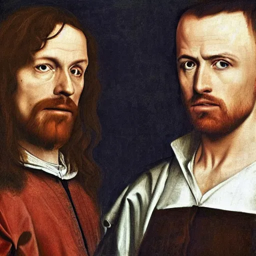 Image similar to renaissance portrait of walter white and jesse pinkman