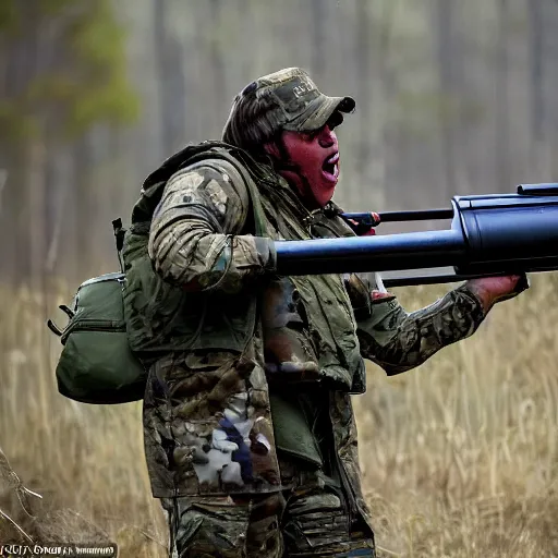 Image similar to a rocket launcher explosive deer military animal beast, huge, powerful, rocket, launcher, scary, anger, rage, canon eos c 3 0 0, ƒ 1. 8, 3 5 mm