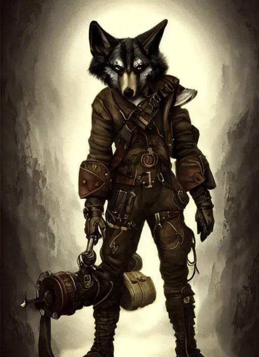 Prompt: dieselpunk wolf, fantasy, art station, dramatic, concept art, portrait