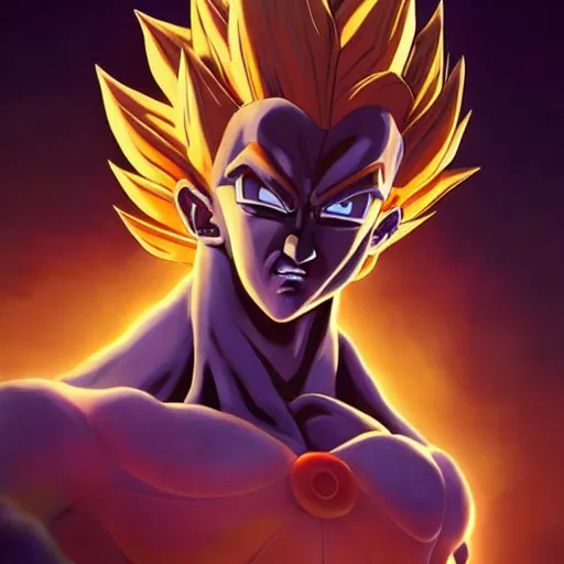 Image similar to salvador dali the painter became super saiyan, dragon ball style, cinematic lighting, highly detailed, concept art, art by wlop and artgerm and greg rutkowski, masterpiece, trending on artstation, 8 k