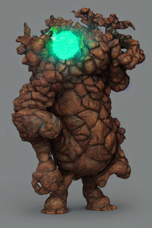 Image similar to arcane fantasy art giant golem elemental wood rock bastion forged gemstone enchanted forest troll, global illumination ray tracing hdr fanart arstation by sung choi and eric pfeiffer and gabriel garza and casper konefal lisa frank zbrush central hardmesh