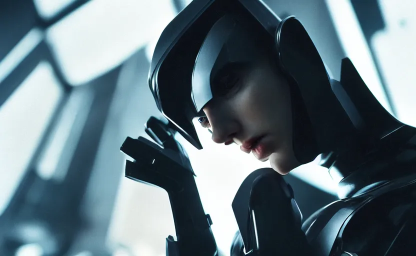 Image similar to cinestill 5 0 d candid photographic portrait by stanley kubrick of a feminine male android wearing black techwear on a brutalist dystopian spaceship, extreme closeup, modern cyberpunk moody emotional cinematic, liminal overgrown god rays, 8 k, hd, high resolution, 3 5 mm, f / 3 2, ultra realistic faces, ex machina