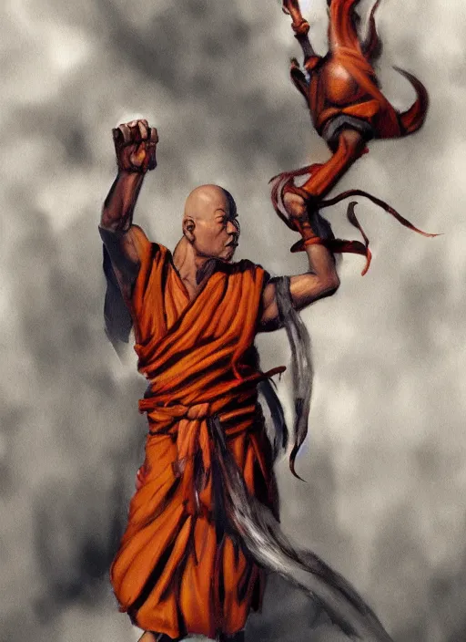 Prompt: a tough tiefling monk painted by raymond swamland