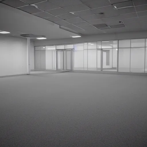 Image similar to an empty office space at night, eerie atmosphere
