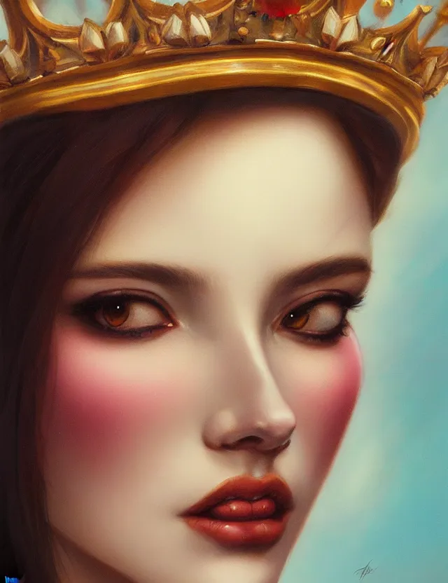 Prompt: blurred background. close-up portrait of a goddess in crown, by Artgerm and Afarin Sajedi and greg rutkowski