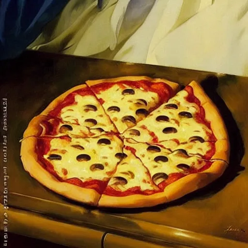 Prompt: a Delicious pizza, by studio ghibli painting, by Joaquin Sorolla rhads Leyendecker, Anaesthetically pleasing, dynamic energetic, lively