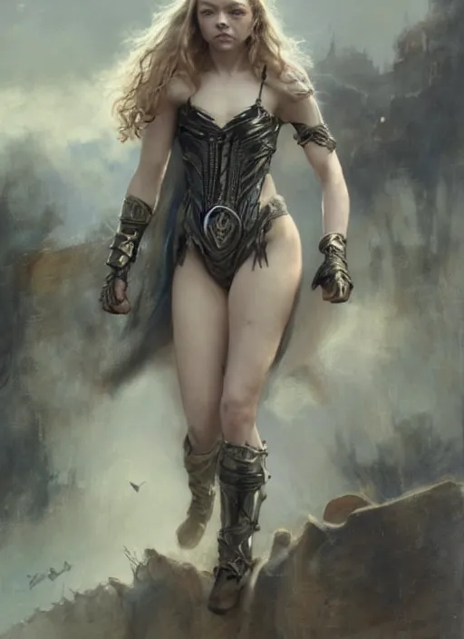 Image similar to young beutifull mischievous natalie dormer wearing black medieval armour, bare legs, detailed, by gaston bussiere, bayard wu, greg rutkowski, giger, maxim verehin, greg rutkowski, masterpiece, sharp focus, cinematic lightning