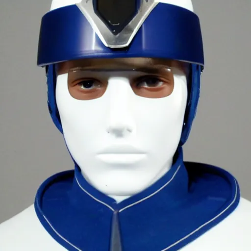 Image similar to a futuristic soldier captain with a metal visor and a blue shoulderpad