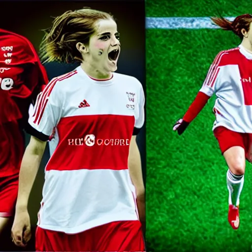 Image similar to a portrait of emma watson as a lokomotiv football player, hyper realistic, highly detailed