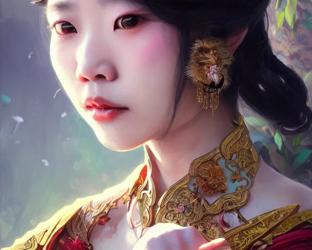 Image similar to photography of hong kong actress barbara yung dressed as dongfang bubai, deep focus, d & d, fantasy, intricate, elegant, highly detailed, digital painting, artstation, concept art, matte, sharp focus, illustration, hearthstone, art by artgerm and greg rutkowski and alphonse mucha