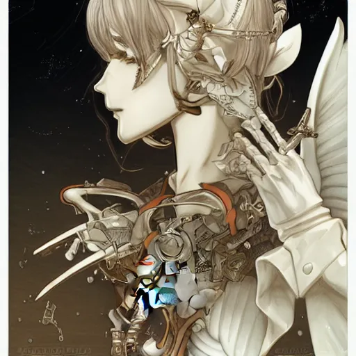 Image similar to anime manga skull profile young woman skeleton, elf, galadriel, astronaut, space, unreal engine, intricate, elegant, highly detailed, digital art, art by JC Leyendecker and sachin teng