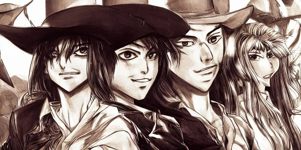 Image similar to portrait, complexity, global lighting, detail, ultra sharpness, beautiful female sheriff body from games yoshihiro togashi style, big eyes, plump lips, a gunshot, global lighting, western saloon theme, detailed faces, blank faces, style yoshihiro togashi style.