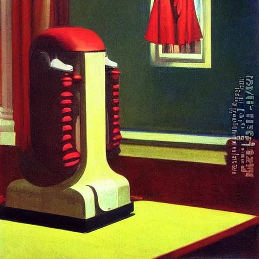 Prompt: radio, city, queen of hearts, painting, by edward hopper