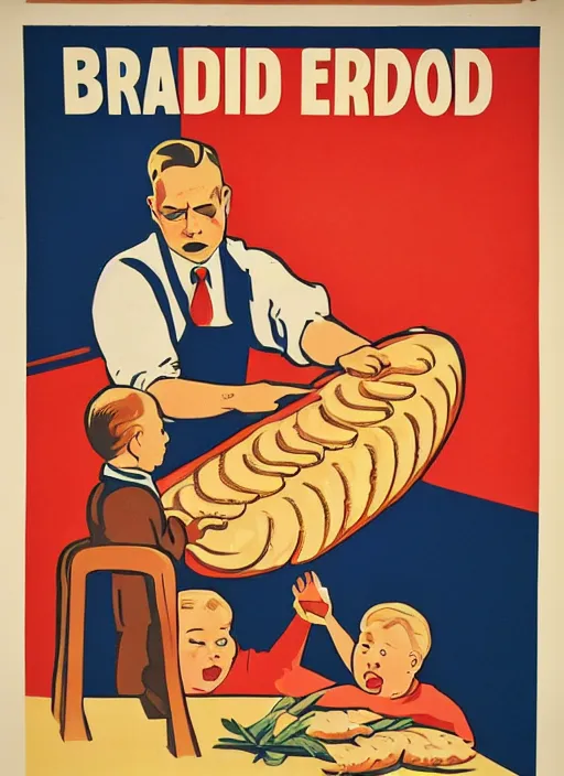 Prompt: old american propaganda poster saying bread is evil