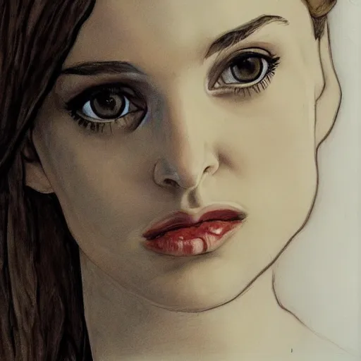 Image similar to young natalie portman, artstation, drawing by egon schiele