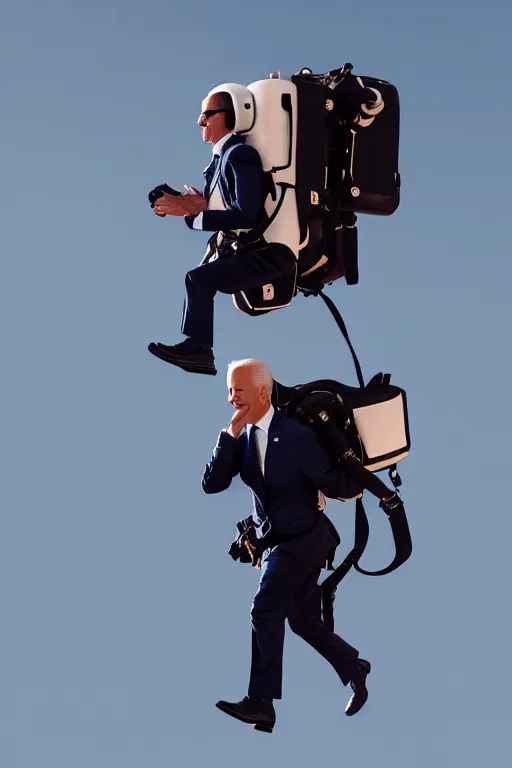 Image similar to joe biden flying with jet pack, high resolution, photorealistic, cinematic, smooth, 4 k, aesthetic lighting, baroque object, sharp focus, hyperdetailed, face features, tumblr trending, with small object details, professional photography, pullitzer winning photo by : canon eos 5 d mark iv, by karah mew and adnan abidi and jodie bateman