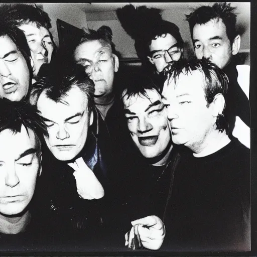 Image similar to stewart lee performing with the smiths, 9 0 s polaroid, by nan goldin