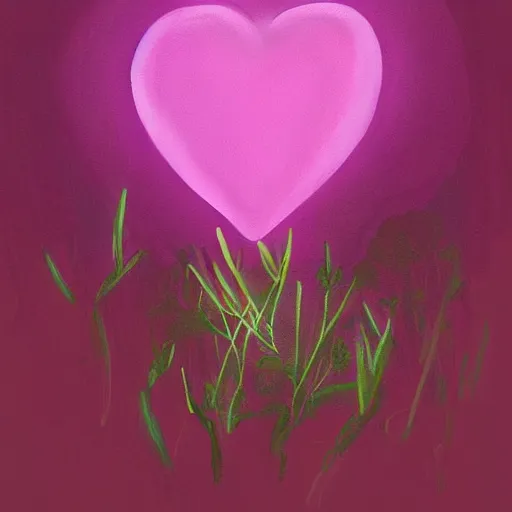 Image similar to a painting of a rabbit in the shrubs at night with a pink neon heart above it, a digital painting by Melissa Benson, behance contest winner, art on instagram, digital painting, retrowave