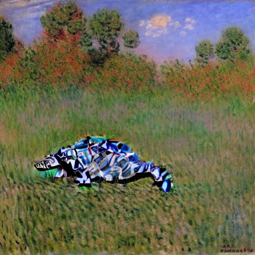 Image similar to tortoises operating heavy artillery by claude monet