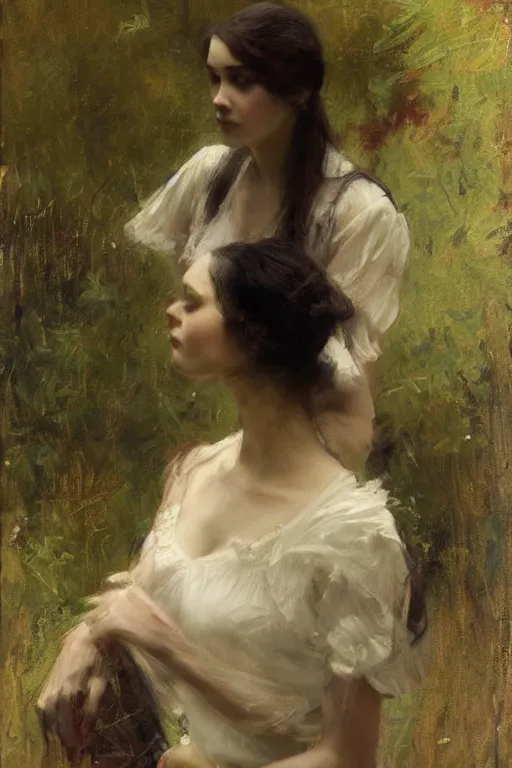 Image similar to Richard Schmid and Jeremy Lipking victorian genre painting full length portrait painting of a young beautiful woman dancer