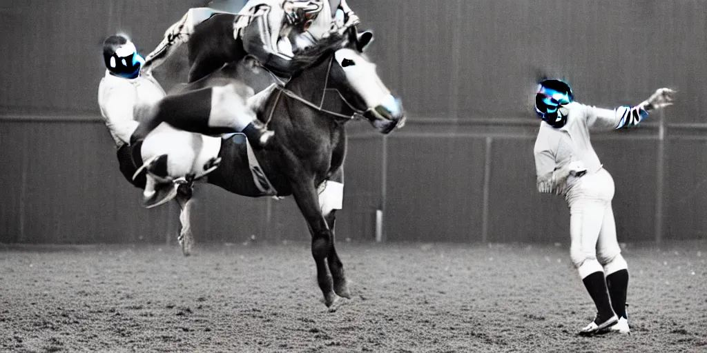 Image similar to portrait photo of geoff capes throwing a horse over a fence