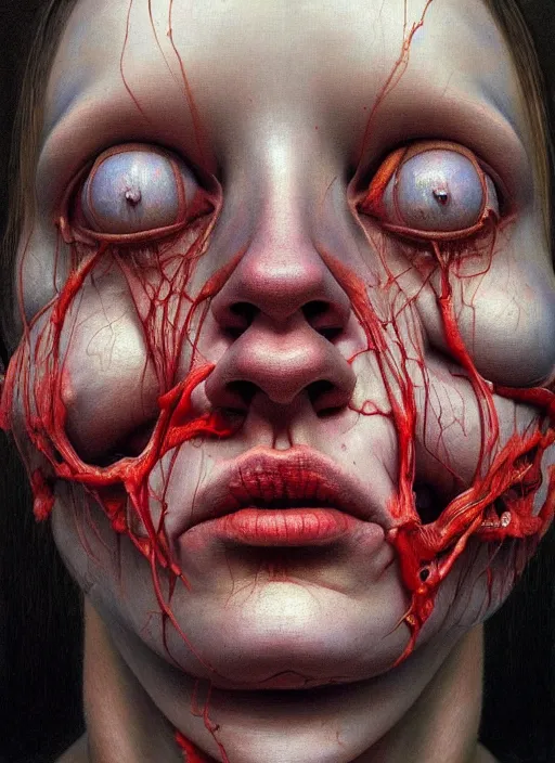 Image similar to there is ugliness in beauty, but there is also beauty in ugliness detailed portrait painting inspired by beksinski and alex gray, accurate anatomy by jenny saville, edward hopper trending on artstation. 8 k