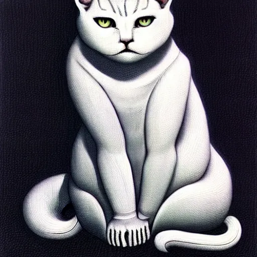 Image similar to white cat, by hr giger!!!