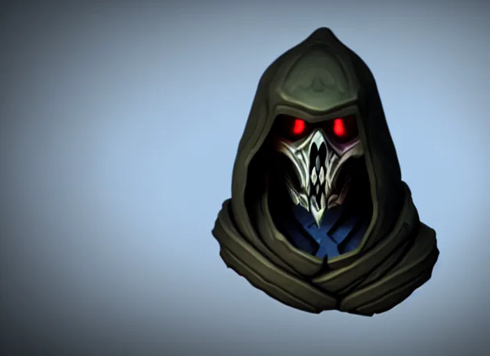 Image similar to hooded wraith skull, stylized stl, 3 d render, activision blizzard style, hearthstone style, darksiders style