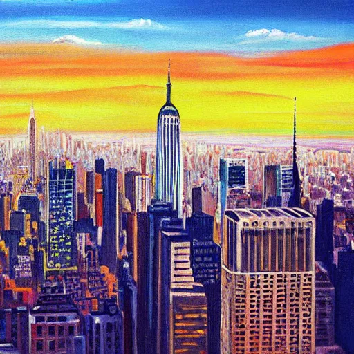 Image similar to retro futuristic new york skyline, detailed painting