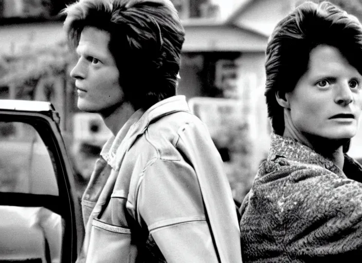 Prompt: film still of Eric Stoltz as Marty McFly in Back to the Future 1985